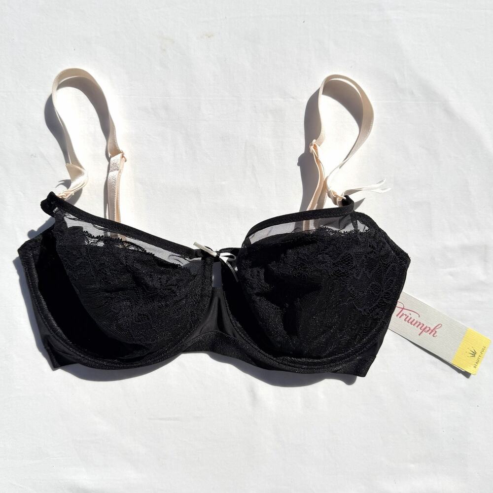 Triumph Beauty-full Icon Underwire Lined Bra US 36G Black Lace Pink Ribbon